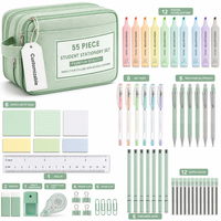 Ensemble de papeterie scolaire 55 pièces avec grande trousse à crayons, surligneurs, stylos gel, crayons mécaniques, notes autocollantes, kit de fournitures pour l'université