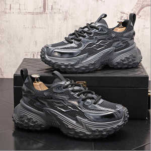 2026 New Designer Inspired Silver Gradient Chunky Dad Sneakers, Luxury Mesh Platform Lace Up <b>Walking</b> <b>Trainers</b> - Product Image 2