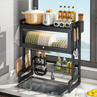 Égouttoir à vaisselle compact et extensible à 2 niveaux en acier au carbone réglable, à poser sur l'évier, avec couvercle