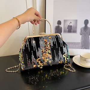 <b>Sequined</b> Women's Evening <b>Bag</b> Envelope Shape Chain Strap Clamp Closure Gray Summer 2023 - Product Image 4