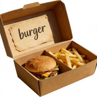 Boîte à emporter écologique personnalisée avec logo imprimé, en carton ondulé biodégradable, avec poignée auto-élevante pour burgers, frites et ailes de poulet