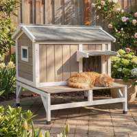 Abri pour chat en bois massif isolé pour extérieur, grande maison pour chat surélevée avec balcon, résistant aux intempéries, pour toutes les saisons, condo pour chat de jardin