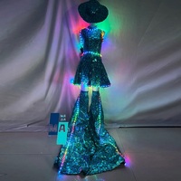 Robe de soirée à miroir LED pour femmes, tenue de boîte de nuit, sans manches, paillettes, costume de danseuse DJ, échasses, performance de marcheur