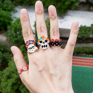 9 años de fábrica estilo hecho a mano, anillo de los hombres de las mujeres de la amistad de la muchacha de Flor de Oro étnicos esqueleto tejido con cuentas de MiyukiRing - Product Image 1