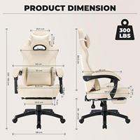 Chaise de jeu en cuir de direction beige avec repose-pieds chaise de bureau d'ordinateur de ménage chaise de jeu à dossier haut avec pause de midi avec Massage