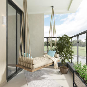 ठोस लकड़ी के इनडोर-आउटडोर रॉकिंग चेयर हैममॉक सिंगल डबल सुरुचिपूर्ण आउटडोर स्विंग फांसी की टोकरी - Product Image 1