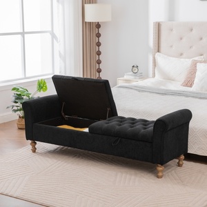 Banco <span class=keywords><strong>de</strong></span> Almacenamiento Moderno y Duradero Tapizado en Tela, Reposapiés, Sofá <span class=keywords><strong>Cama</strong></span> con Doble Tapa y Patas <span class=keywords><strong>de</strong></span> Madera <span class=keywords><strong>de</strong></span> Caucho para Dormitorio - Product Image 3