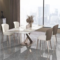 Juego de Mesa de Comedor de Mármol de Lujo NOVA para 6 Personas, Mesa Rectangular con Cubierta de Mármol Blanco para Cocina, Comedor y Muebles de Sala