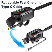 Cargador USB para Motocicleta de 18-30W 4A con Cable Retráctil Tipo-C para Bicicleta Eléctrica, Cargador USB para Teléfono Móvil con Pantalla de Voltaje SAE