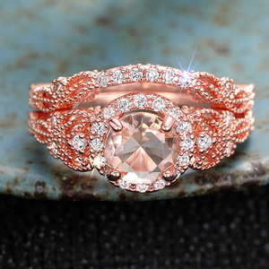 T0142 Anello di Fidanzamento da Donna in Oro Rosa, Design Floreale con Cristalli e Strass, Taglio Brillante Rotondo, Gioielleria Fine - Product Image 6