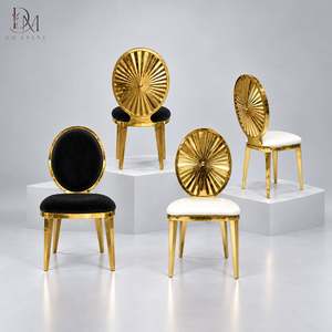 Gold Sunburst Back Stainless Steel <b>Chair</b> with Cushioned Seat and Sealed Frame for Wedding Banquet Event Rental and Wholesale - Product Image 1