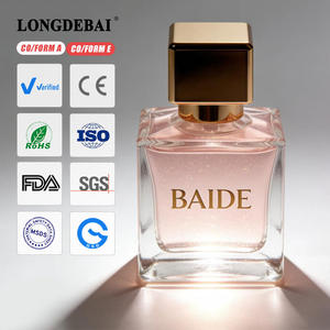 Square Transparent Glass <b>Perfume</b> <b>Bottle</b> <b>30ml</b> 50ml 100ml Empty <b>Perfume</b> Container <b>Bottle</b> Custom Printing with Golden Square Cap - Product Image 2