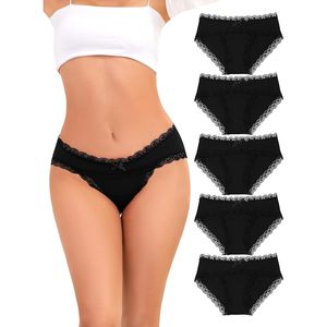 Lot de 5 culottes hipster pour femme en mélange de coton et dentelle, taille mi-haute, respirantes, confortables et extensibles - Product Image 1