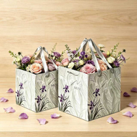 Sac cadeau carré de luxe personnalisé, écologique, avec logo doré à chaud et longue poignée, pour fleurs, vente en gros