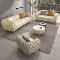 Docarelife Mobilier de chambre de luxe Design moderne Confortable Cuir Velours Rembourré Tufté Chesterfield Salon Canapé Ensemble
