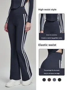 Pantalon de yoga évasé taille haute pour femme, long, rayé, effet ventre plat, en Spandex/Nylon, infroissable, pour l'entraînement et le quotidien - Product Image 3