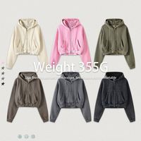 Sudadera con capucha unisex de invierno con cremallera larga, forro grueso, diseño a cuadros, hombros caídos, de alta calidad, con logo personalizado, para entrenamiento deportivo.