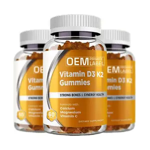 Suplemento de vitamina D3+K2 para ossos, caramelo de goma 5000IU 125mcg com cálcio 600mg K2 (MK7) 200mcg Suplemento imunológico vegano
