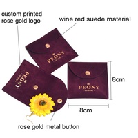 Sac d'emballage personnalisé en or rose avec logo estampé pour bijoux, boucles d'oreilles, colliers de perles, couleur rouge vin