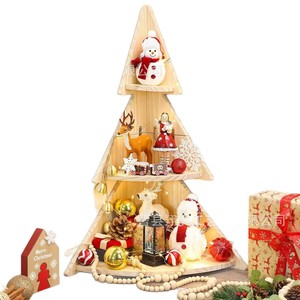 Wooden Christmas <b>Tree</b> Storage Rack 3 Tier Solid Wood <b>Standing</b> Display Shelf For Home Decoration Christmas Gift Storage - Product Image 5