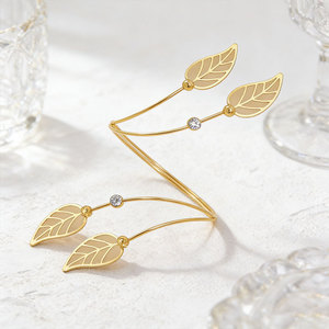 Gold Plated Leaf Cuff <b>Bracelet</b> Women's Bohemian <b>Crystal</b> Rhinestone Alloy Arm Band Party Jewelry - Product Image 5