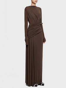 Robes de soirée fantaisie R-492, robes de soirée musulmanes, nouvelle couleur unie, plissée, tricotée, extensible, slim, longueur au sol, robes de bal, polyester fait main - Product Image 2