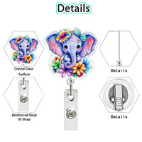 Clip rotatif rétractable en feutre acrylique motif fleur et éléphant, porte-badge rétractable, cadeau pour enseignant et étudiant