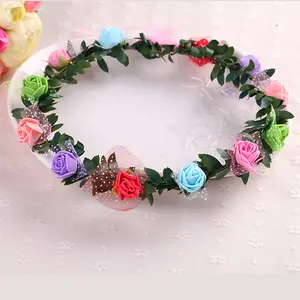 Serre-tête couronne à fleurs roses, Style coréen, couronne pour fête de mariage, guirlande de mariée, vente en gros,