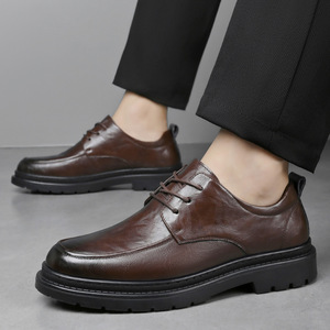 รองเท้าหนังผู้ชายแบบลำลองสำหรับธุรกิจ รองเท้าแบบผูกเชือกสีดำ พื้นนุ่ม รองเท้าทำงาน รองเท้าทางการ สำหรับวัยรุ่นอายุ 18-40 ปี - Product Image 4