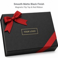 Boîte cadeau magnétique à rabat noir mat personnalisée avec nœud en ruban rouge, pliable, vente en gros, directement de l'usine pour la vente au détail