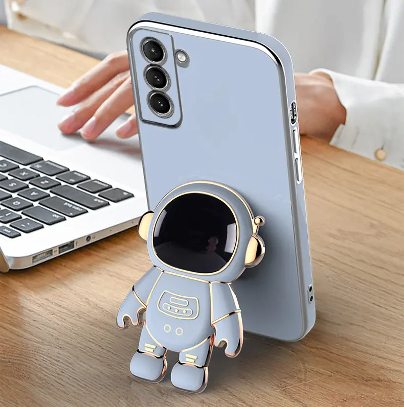 2023 New Arrival Electroplated astronaut folding stand mobile phone case for iPhone Samsung S23 Ultra Full Cover