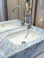 Dalle de pierre naturelle translucide en cristal de jade bleu diamant, bleu marine, épaisseur 18 mm, pour comptoir de salle de bain, table à manger