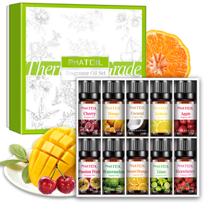 Lot d'huiles essentielles, 10 ou 10 pièces, pour un diffuseur d'arôme, boîte en noix de coco, mangue, pastèque, <span class=keywords><strong>fraise</strong></span> - Product Image 1