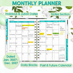 Agenda 2027 Settimanale e Mensile con Design Floreale, Rilegatura a Spirale, Citazioni Ispirazionali, Ampie Pagine Giornaliere - Product Image 3