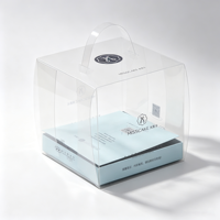 Boîte d'emballage carrée pour gâteaux en PET épaissi, transparente, recyclable, avec plateau en carton, entièrement transparente, impression personnalisée du logo et du code QR