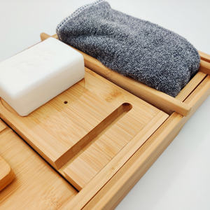 Caddy <span class=keywords><strong>de</strong></span> bain en bambou Plateau <span class=keywords><strong>de</strong></span> <span class=keywords><strong>baignoire</strong></span> en bois <span class=keywords><strong>Pont</strong></span> extensible avec support pour bougie Verre à vin Livre <span class=keywords><strong>Tablette</strong></span> Ipad Téléphone - Product Image 4