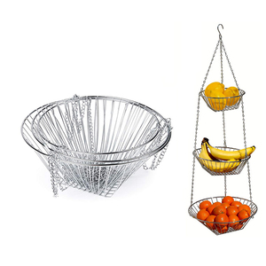 Сверхпрочная проволочная корзина, органайзер, <span class=keywords><strong>3</strong></span> уровня, подвесные корзины для кухонных фруктов и овощей с крючком - Product Image 2