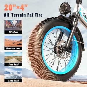 Bicicleta Eléctrica Plegable Sasikeibike de 20 Pulgadas con Neumáticos Gruesos 4.0, Batería de Litio de 52V, 7 Velocidades, Cuadro de Aleación de Aluminio para Adultos - Product Image 5