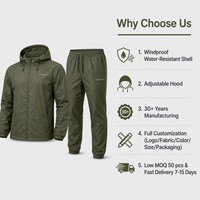 Ensemble coupe-vent en nylon personnalisé pour homme, veste à capuche entièrement zippée résistante à l'eau avec coutures thermosoudées, pantalon de jogging, ensemble de survêtement deux pièces pour la randonnée en plein air
