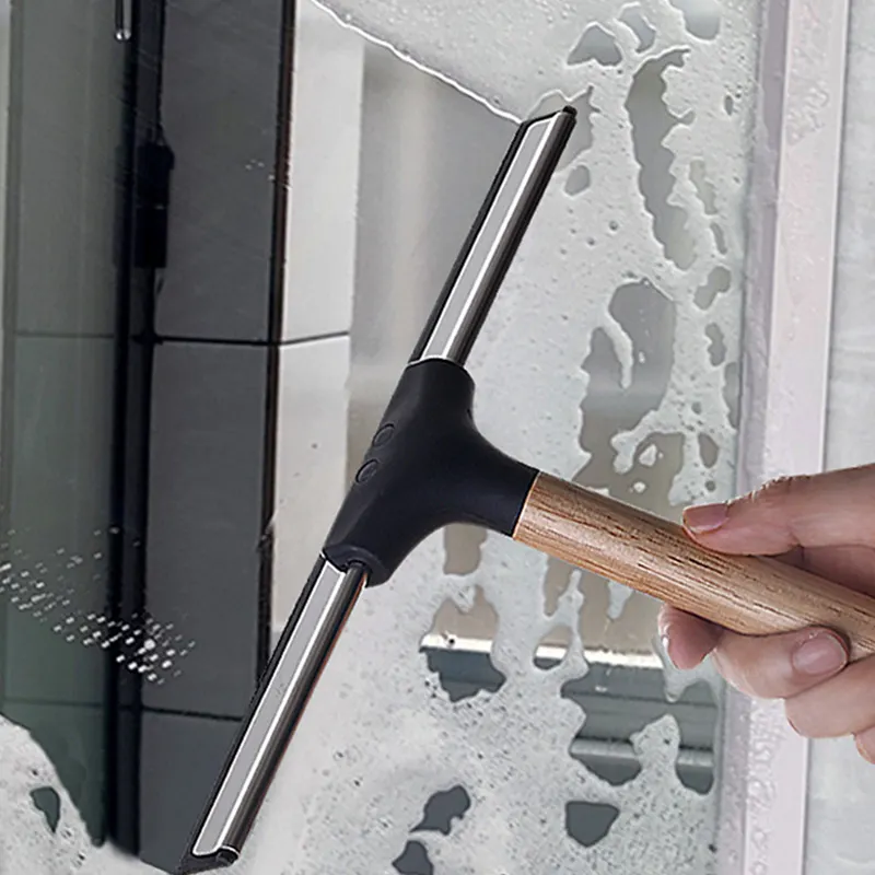 10-Inch Badkamer Douchedeuren Met Houten Handvat Glazen Schraper Spiegel Tegel Rakel Autoruit Reiniging Staal Siliconen Tool