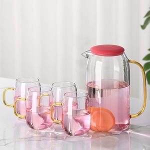 Juego de teteras de vidrio de gran volumen con aislamiento térmico y degradado de color, de alta estética, color rosa, para el hogar, apto para altas temperaturas y como tetera fría - Product Image 6