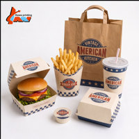 Ensemble d'emballages pour hamburgers de style américain vintage avec sac en papier kraft, gobelet à frites et gobelet à boisson pour restaurant de restauration rapide à emporter