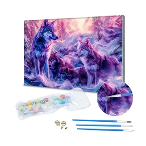 Brand New DIY Animal Painting By Numbers Kits Wolf Pack Canvas Print By Numbers Paint Wall Art For Bedroom Home Decor 40*50cm