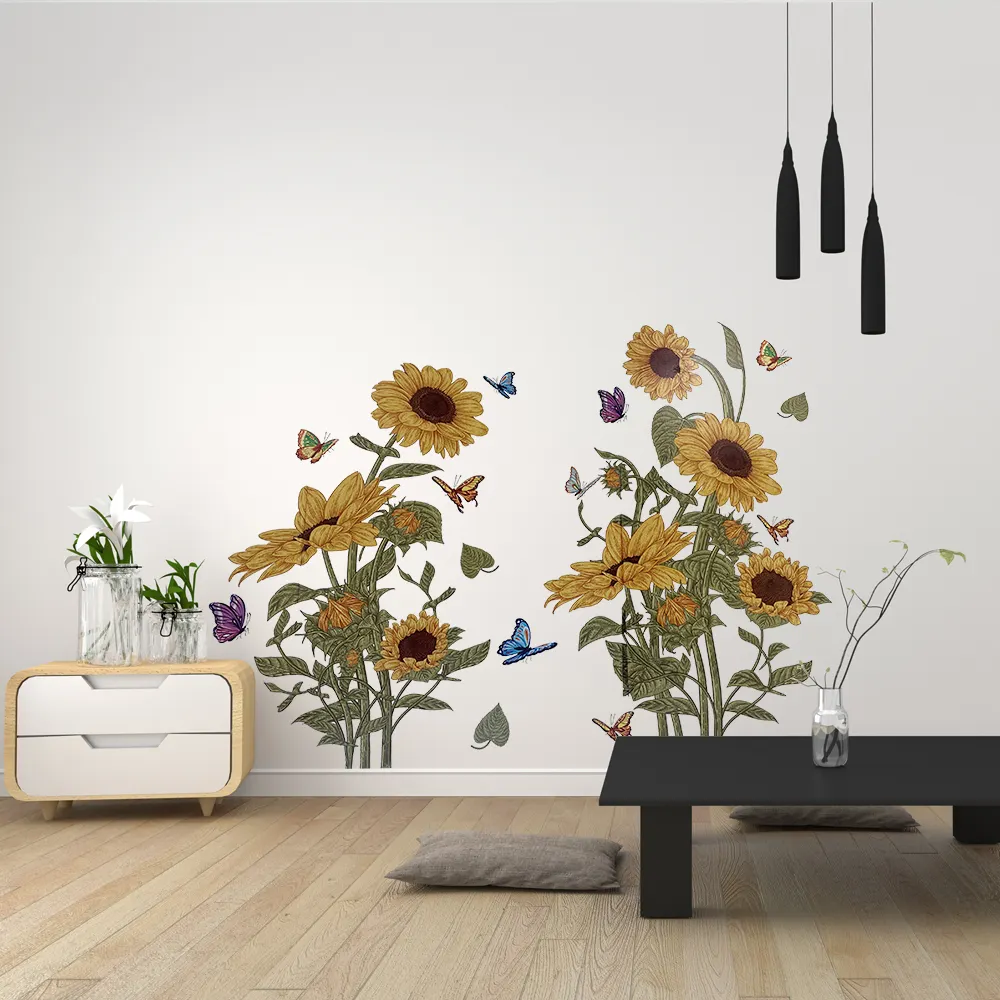 이동식 꽃 벽화 해바라기 벽지 거실 아트 장식 비닐 벽 스티커