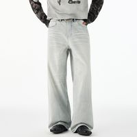 Pantalon droit ample en jean bleu clair américain de haute qualité pour homme - Nouveau pantalon long à jambe large délavé