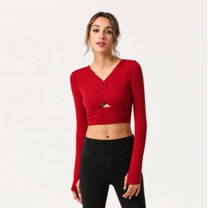 Ropa Deportiva transpirable <span class=keywords><strong>para</strong></span> entrenamiento, Top corto de Yoga de manga <span class=keywords><strong>larga</strong></span>, talla libre, novedad - Product Image 4