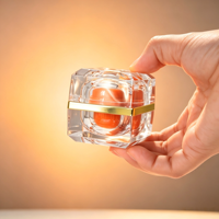 Pots cosmétiques de luxe en acrylique cristal taillé carré, avec couvercle à vis en plastique et cadre doré électroplaqué, contenants vides pour crème contour des yeux/lèvres