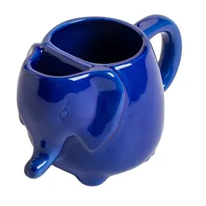 Керамические кружки с животным синим слоном, кофейные чашки с 3D статуей слона с карманом для печенья, рельефная чашка для питья со слоном