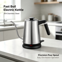 Bouilloire électrique 1,0 L en acier inoxydable avec indicateur de température, 1000 W, ébullition rapide, arrêt automatique et protection contre l'ébullition à sec, couleur crème