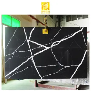 Artificial Stone Solid Surface Composite Quartz Stone Polished Floor Tiles Black Quartz Slab